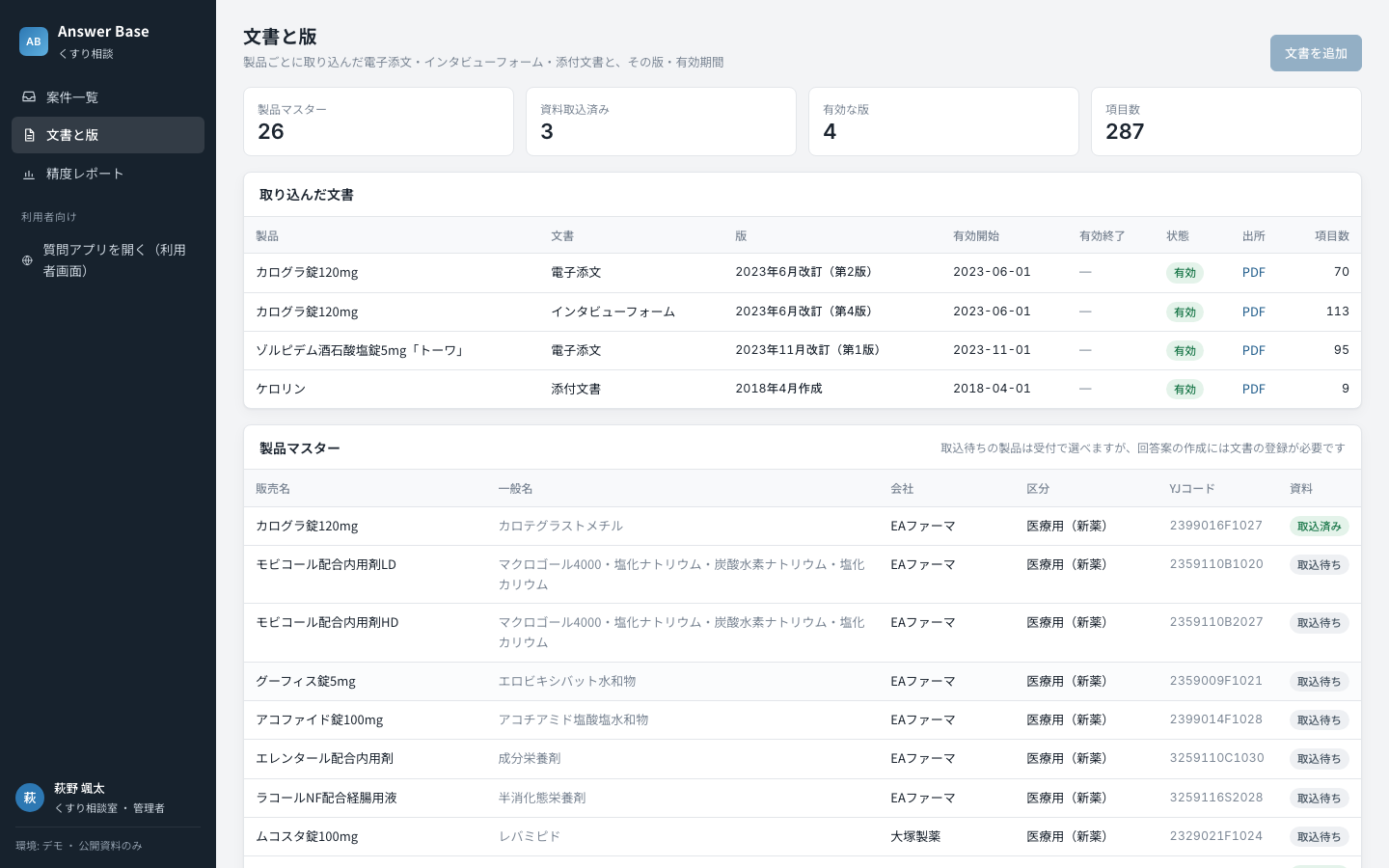 文書と版の画面